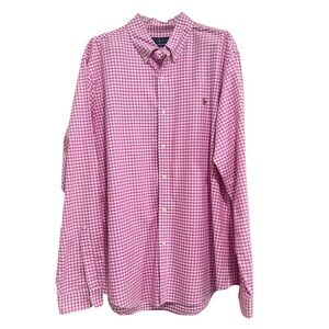 Ralph Lauren Men’s Slim Fit Pink White Gingham Check Long Sleeve Button Down XXL